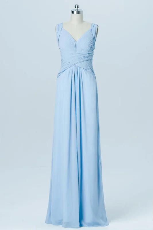 Light Blue Chiffon V-Neck Banded Waist Bridesmaid Dress Wedding guest unclassified dresses