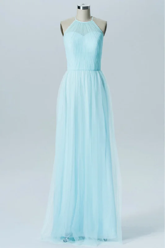 Light Blue Halter Sweetheart Tiered Bridesmaid Dress Fall unclassified dresses