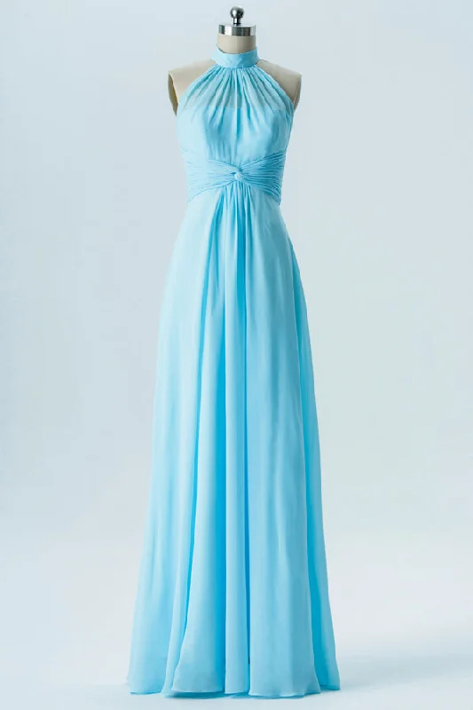 Light Blue High Collar Twist-Front Bridesmaid Dress Summer unclassified dresses