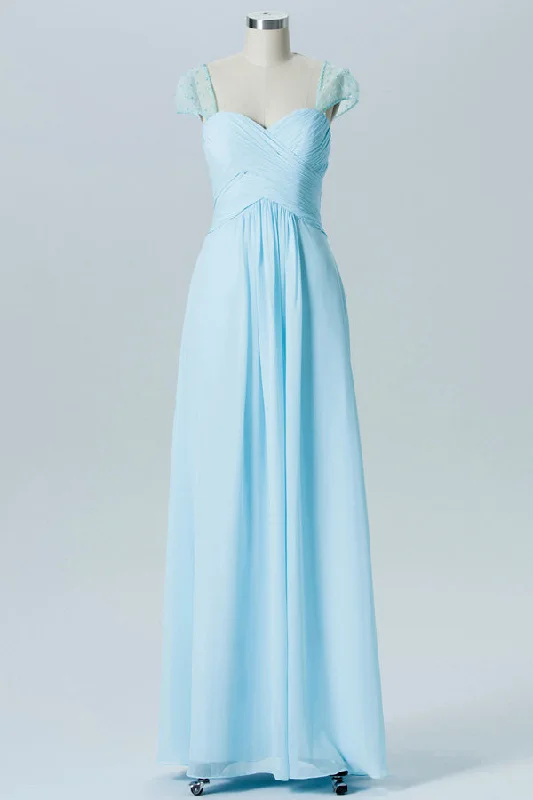 Light Blue Sweetheart Sheer Puff Sleeve Bridesmaid Dress Neutral tone unclassified dresses