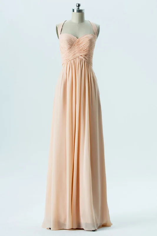 Light Orange Chiffon Halter Backless Bridesmaid Dress Metallic unclassified dresses