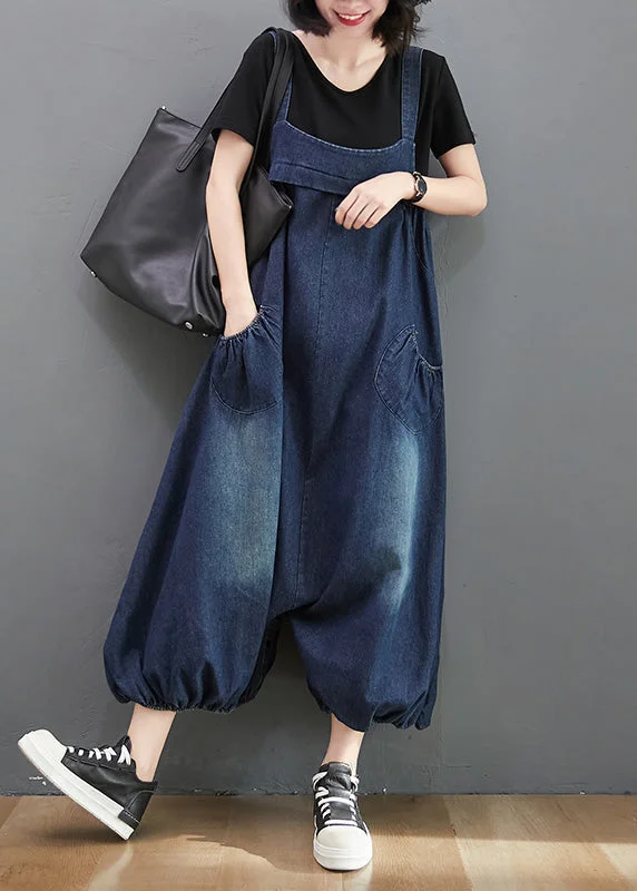 Loose Dark Blue Slash Neck Patchwork Lantern Jumpsuit Summer TY1041 Casual chic unclassified dresses