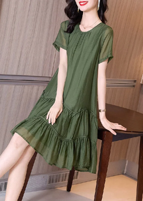 Loose Green Patchwork Wrinkled Solid Mid Dresses Summer TI1021 Floral unclassified dresses