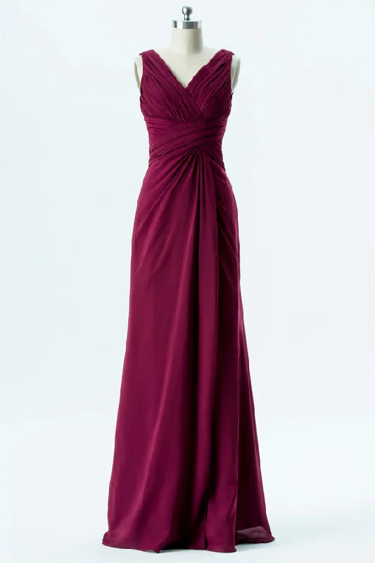 Magenta Chiffon Backless Banded Waist Bridesmaid Dress Tulle unclassified dresses