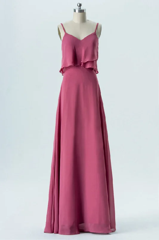 Magenta Chiffon Straps Ruffled Bridesmaid Dress Formal unclassified dresses