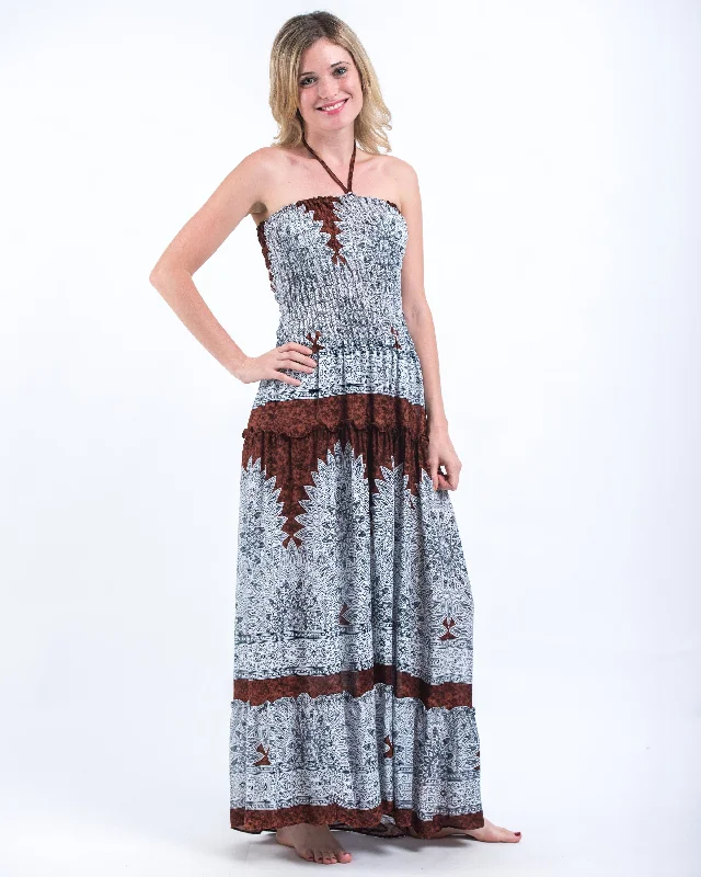 Marble Mandalas Smocked Dress in Brown Minimalist unclassified dresses