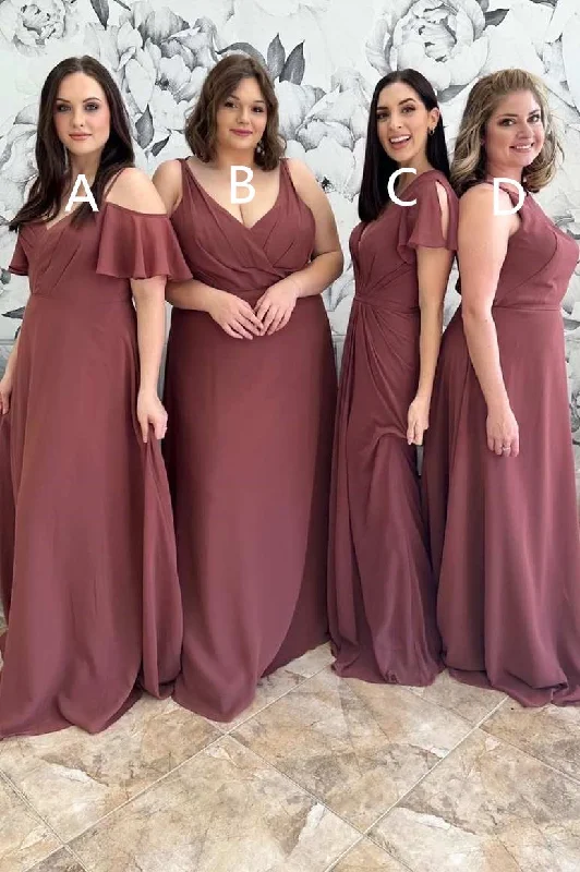 Mismatched Burgundy Chiffon Bridesmaid Dress Vintage unclassified dresses