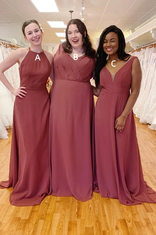 Mismatched Burgundy Chiffon Bridesmaid Dress Boho unclassified dresses