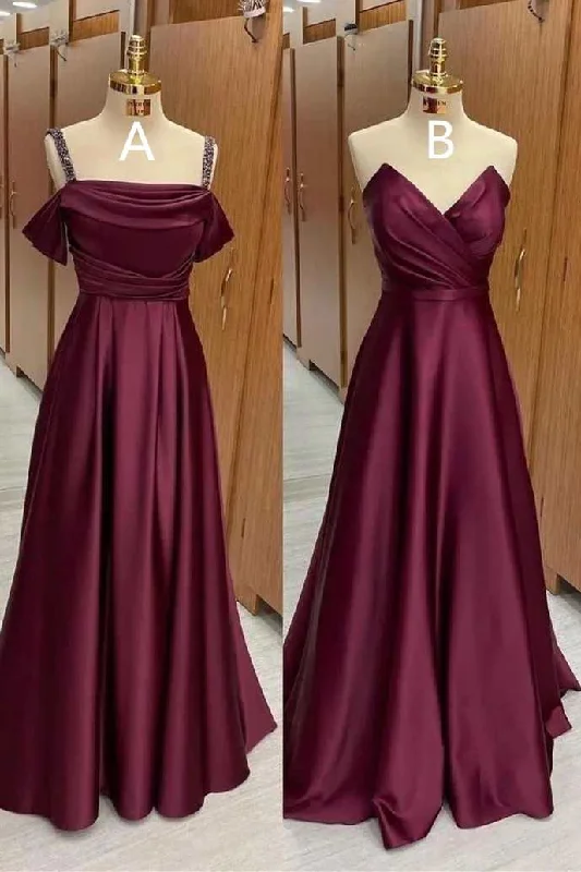 Mismatched Burgundy Satin A-Line Bridesmaid Dress Off-shoulder unclassified dresses