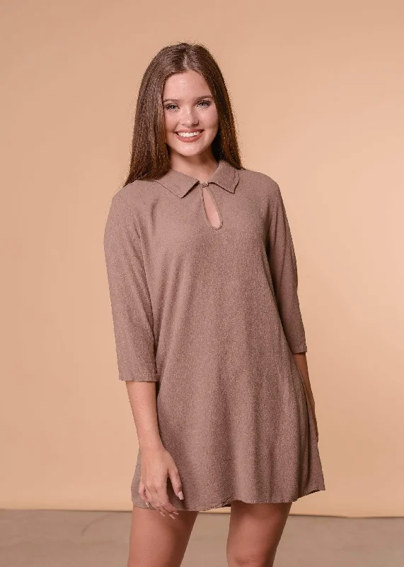 Mocha 3 / 4 Sleeve Shift dress Ruched unclassified dresses