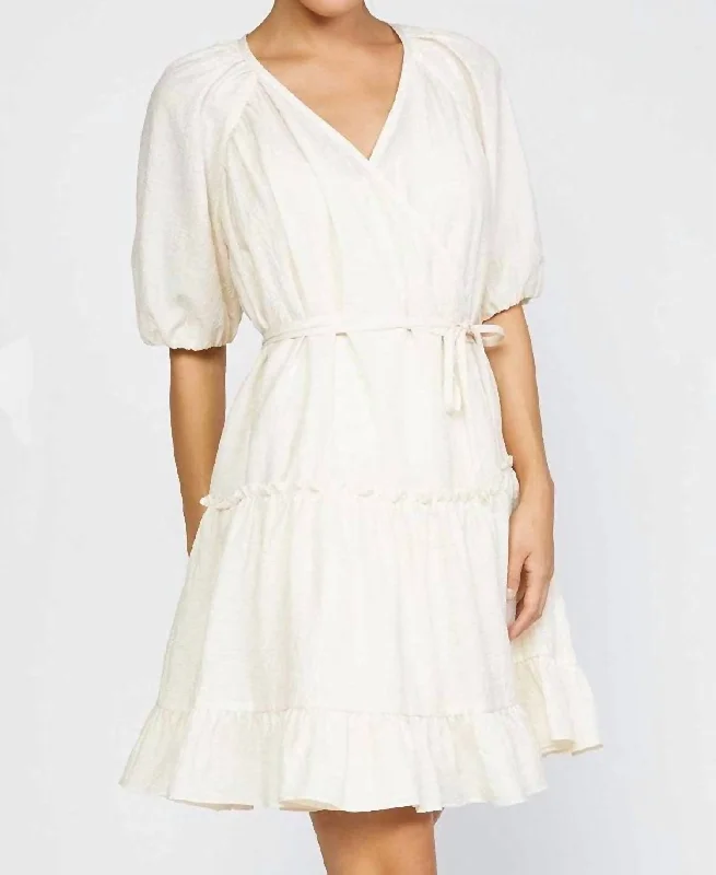 Nanda Puff Sleeve Tiered Wrap Dress In Cream Flowy unclassified dresses