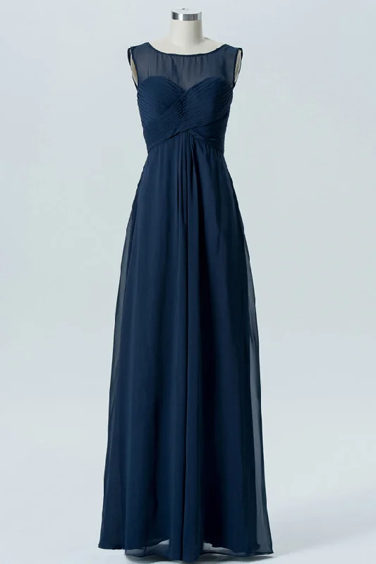 Navy Blue Chiffon Sleeveless Sweetheart Bridesmaid Dress Bodycon unclassified dresses