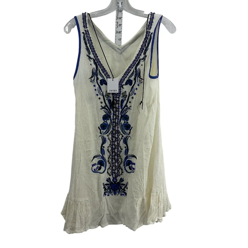 New Chodies Women's Boho Embroidered Cotton Swing Dress M - Cream/Blue, NWT Office unclassified dresses