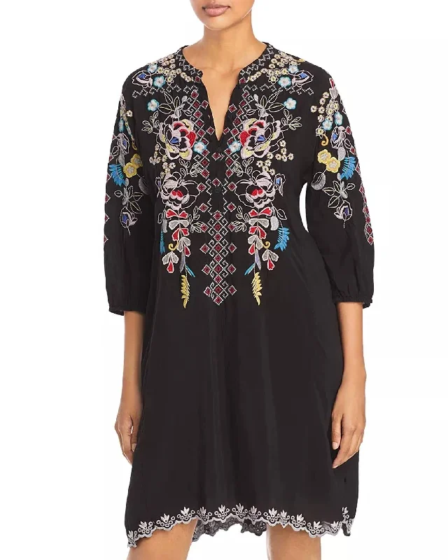 Nola Embroidered Dress In Black Stretchy unclassified dresses