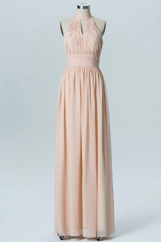 Nude High Halter Keyhole Bridesmaid Dress Designer unclassified dresses