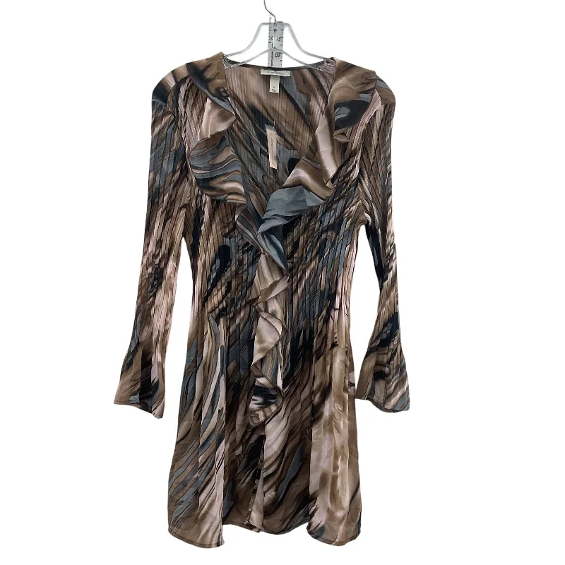 NWT Dressbarn Abstract Women's Ruffled Brown & Gray Sheath Dress XL Polyester Smocked unclassified dresses