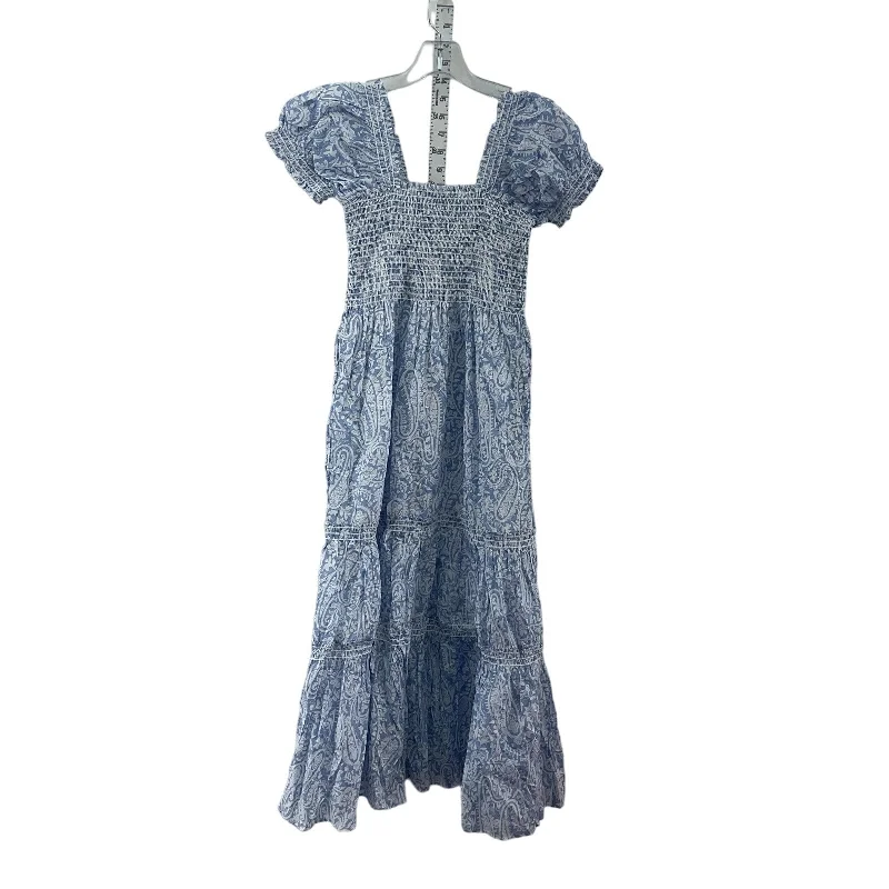 O.P.T Women's Blue & White Paisley Ruffle A-Line Sundress, Cotton, Size S NWT Lightweight unclassified dresses