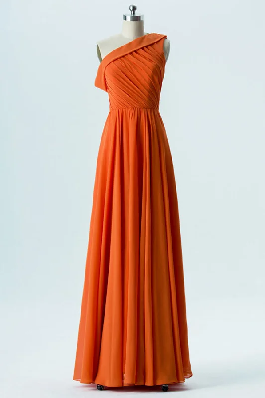 Orange Chiffon One-Shoulder Bridesmaid Dress Affordable unclassified dresses