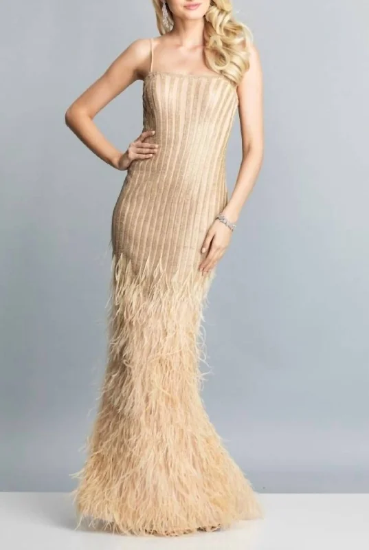 Ostrich Feather Dress In Nude Formal unclassified dresses