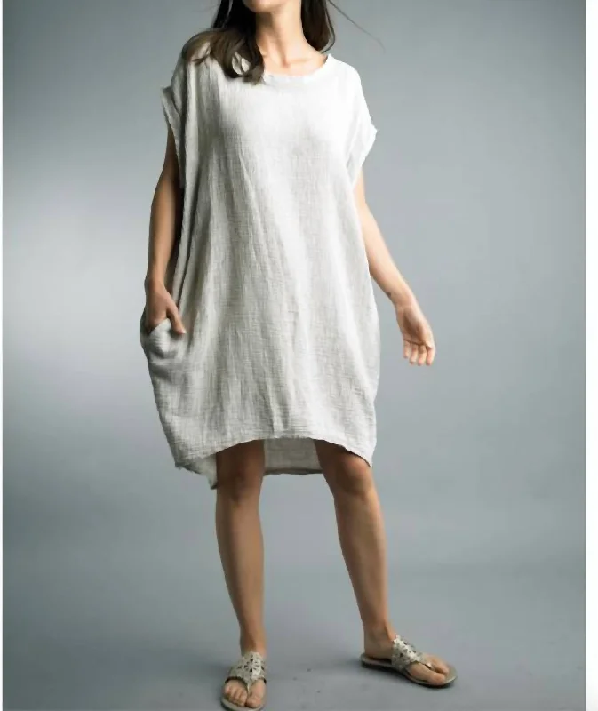 Oversized Cotton Gauze Dress In Beige Casual chic unclassified dresses