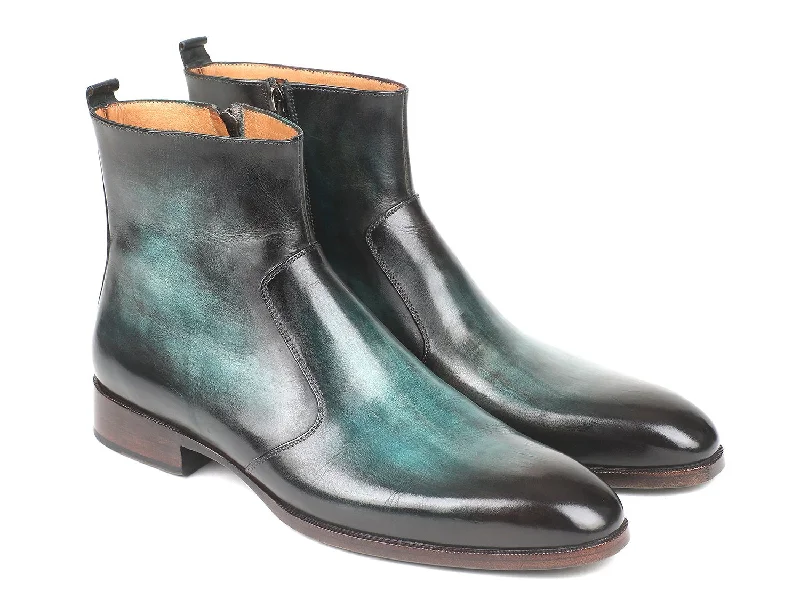 Paul Parkman Turquoise Burnished Side Zipper Boots (ID#BT487TRQ) Knitted unclassified dresses