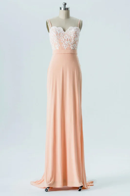 Peach Chiffon Straps Bridesmaid Dress with Sweeping Train Sexy unclassified dresses