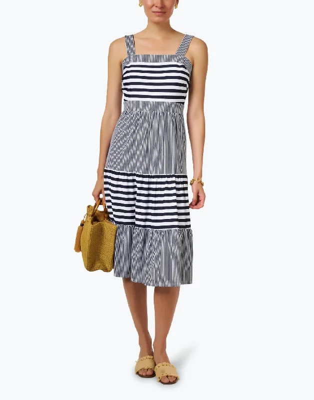 Pepper Stripe Dress In Pinstripe Navy Flowy unclassified dresses