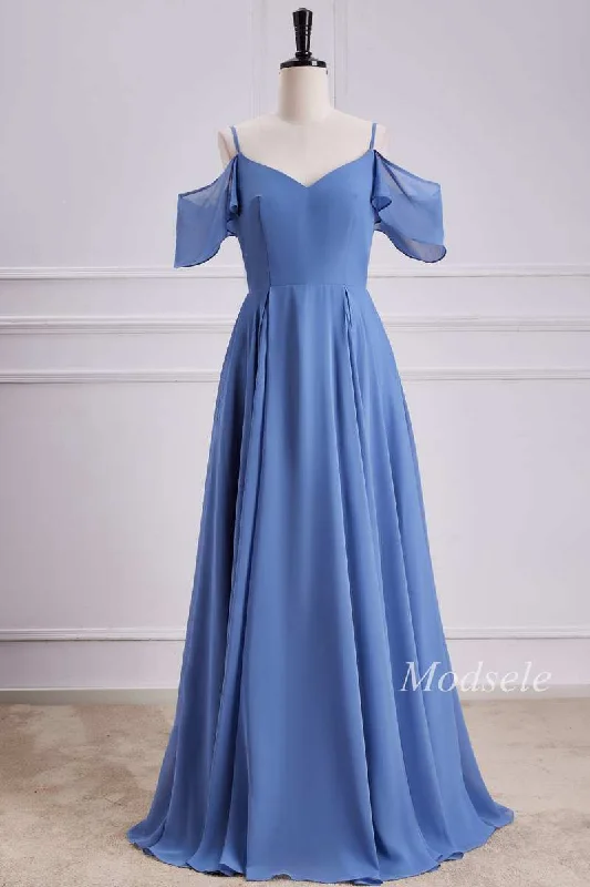 Cold-Shoulder A-Line Chiffon Dress in Periwinkle Off-shoulder unclassified dresses