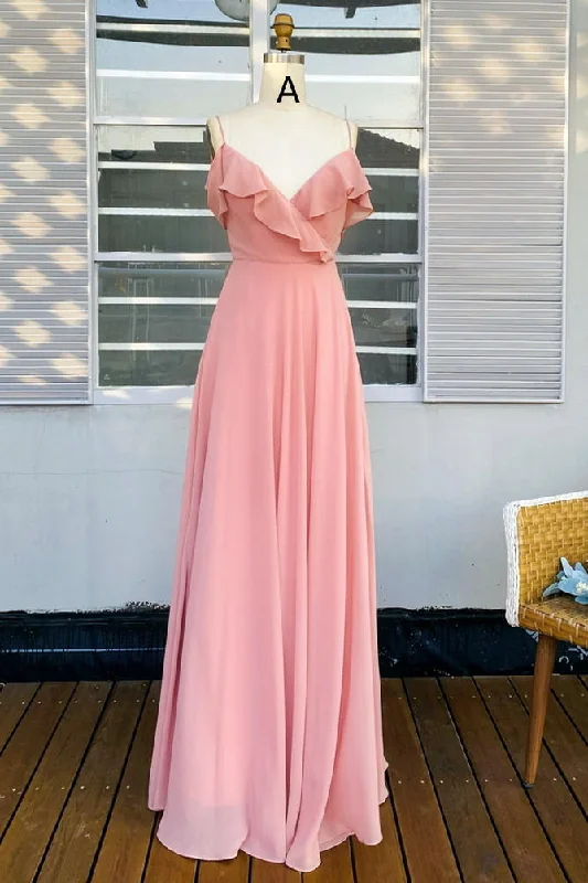 Pink Chiffon Ruffled Neck Bridesmaid Dress Women's unclassified dresses