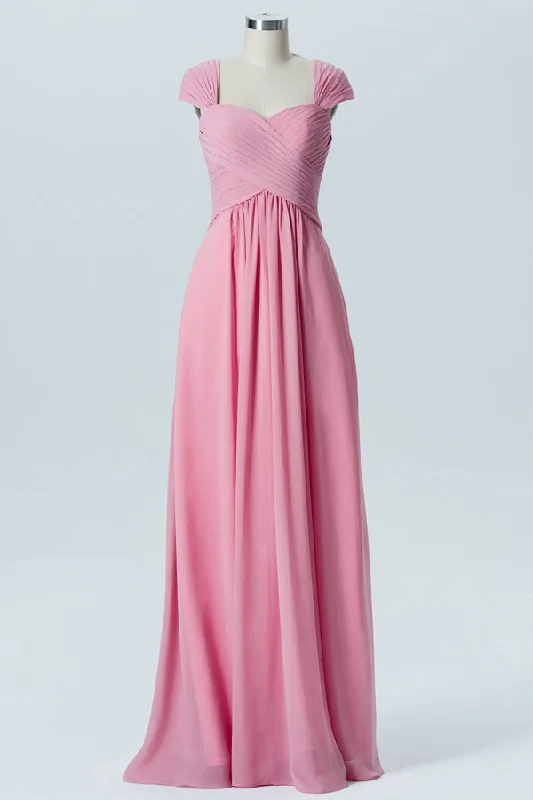 Pink Sweetheart Cap Sleeve Bridesmaid Dress Vacation unclassified dresses