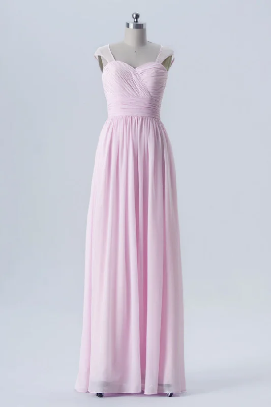 Pink Sweetheart Sheer Straps Bridesmaid Dress Engagement unclassified dresses