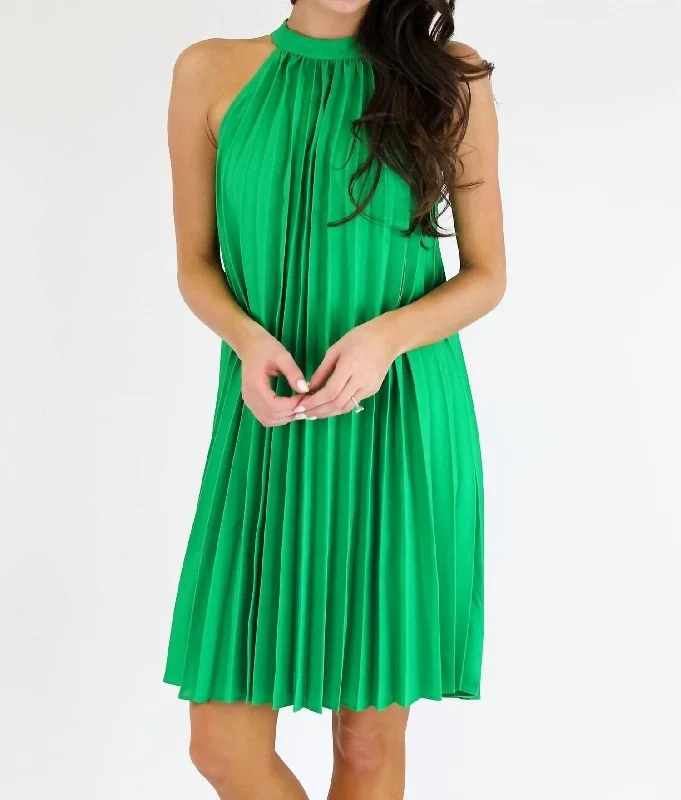 Pleated Penny Dress In Green Bright color unclassified dresses