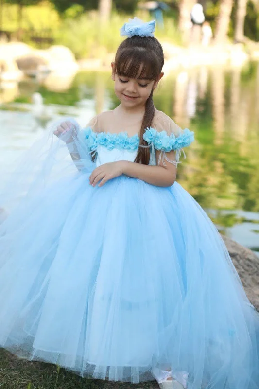 Princess Blue Flower Bow Back Girl Birthday Dress Lounge unclassified dresses