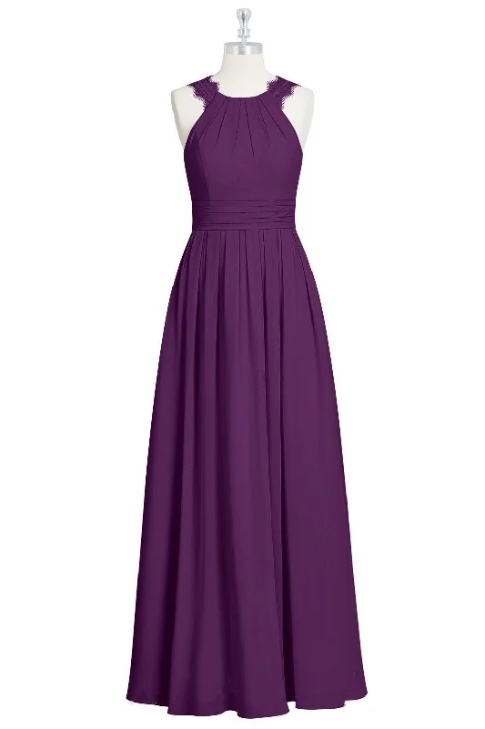 Purple Halter Backless A-line Gathered Bridesmaid Dress Lightweight unclassified dresses