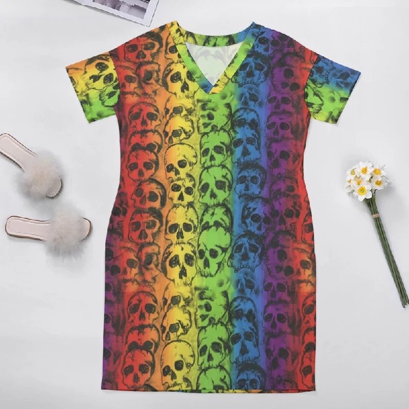 Rainbow Skulls Loose Dress With Pockets Trendy new unclassified dresses