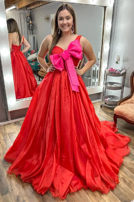 Red One-Shoulder Bow Ball Gown Summer unclassified dresses