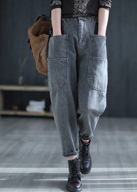 Retro Grey Patchwork Elastic Waist Crop Jeans Summer TY1044 Cotton unclassified dresses