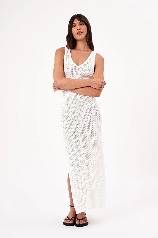 Rollas Eliza Dress Diamond Knit White Trendy unclassified dresses