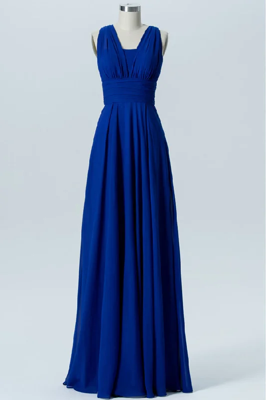 Royal Blue Chiffon Tying Back Banded Waist Bridesmaid Dress Striped unclassified dresses