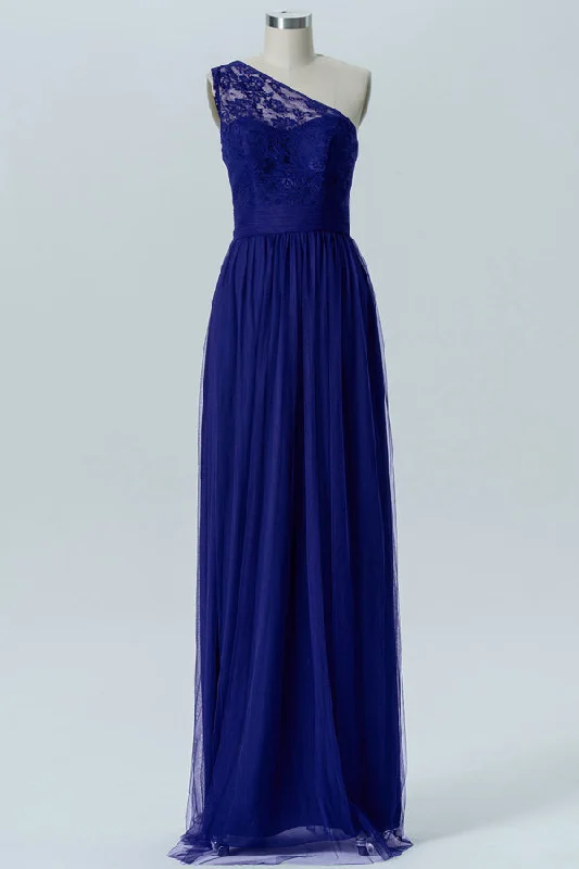 Royal Blue One-Shoulder Floor Length Bridesmaid Dress Tulle unclassified dresses