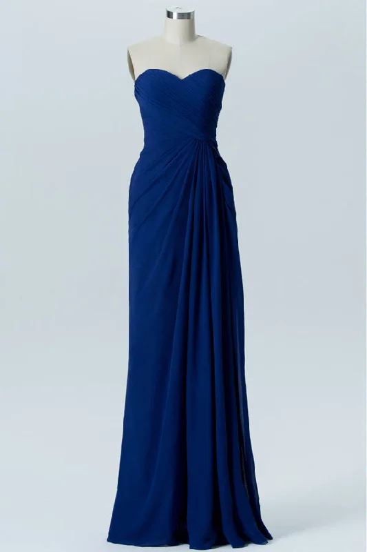 Royal Blue Strapless Ruched Column Bridesmaid Dress Denim unclassified dresses