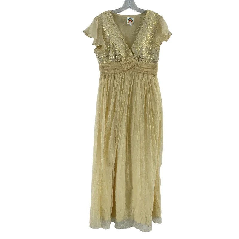 Ruby Belle Cream & Gold Silk Empire Waist Gown Dress Women’s Size 8 Preowned Trendy unclassified dresses