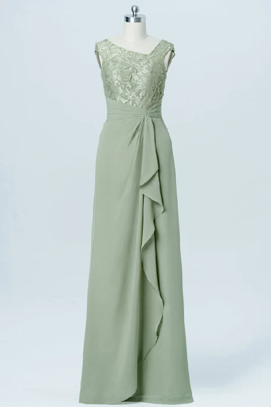 Sage Green Asymmetrical Embroidered Bridesmaid Dress Open-back unclassified dresses