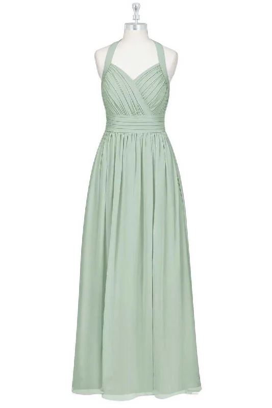 Sage Green Halter A-Line Bridesmaid Dress with Slit Halter unclassified dresses