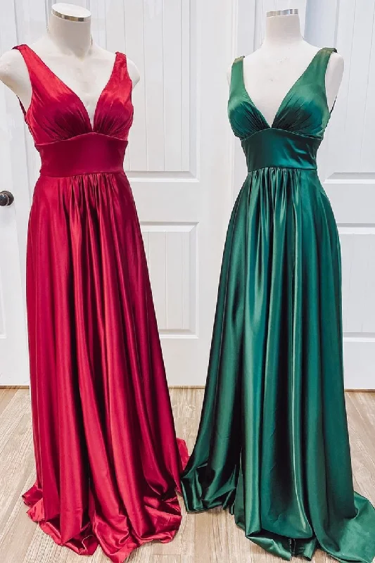 Satin V Neck Empire Pleated Bridesmaid Dress Plus size unclassified dresses