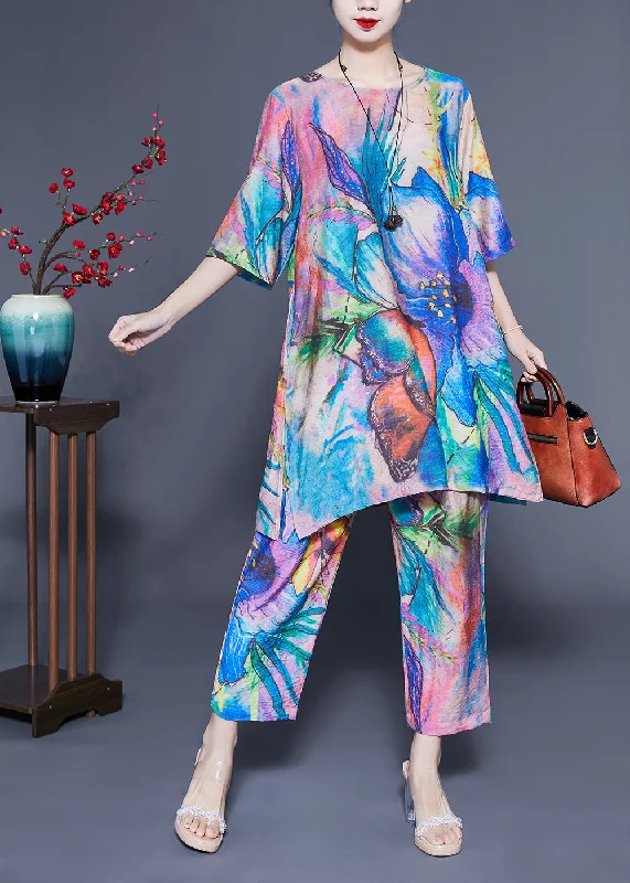 Simple Blue Oversized Tie Dye Side Open Linen Two Pieces Set Summer LY1134 Trendy new unclassified dresses