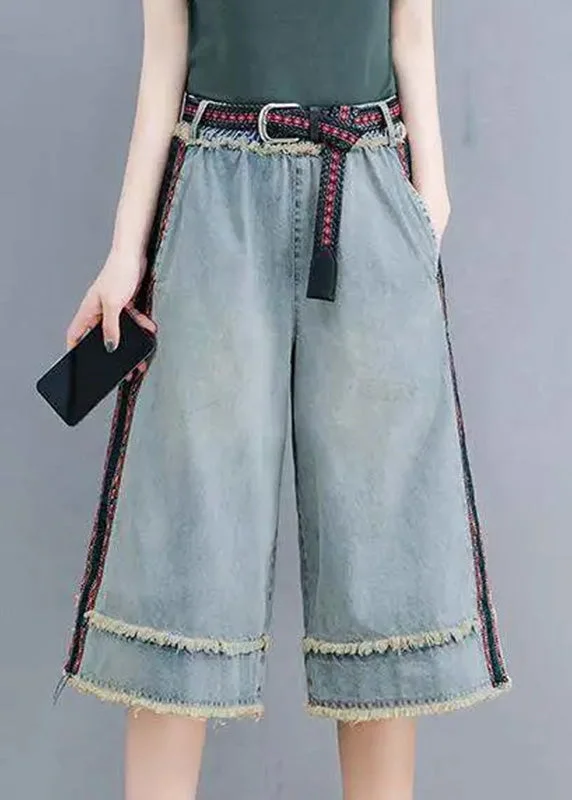 Simple Blue Patchwork High Waist Crop Jeans Summer TY1050 Knitted unclassified dresses