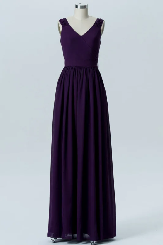 Simple Purple V-Neck Backless Bridesmaid Dress Earthy tone unclassified dresses