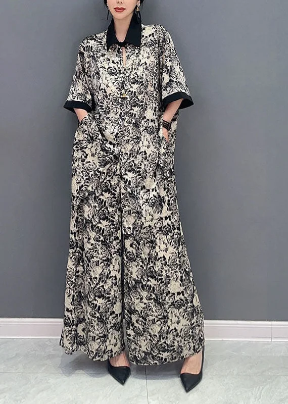 Stylish Black Print Oversized Draping Chiffon Two Pieces Set Summer LY1603 Embroidered unclassified dresses