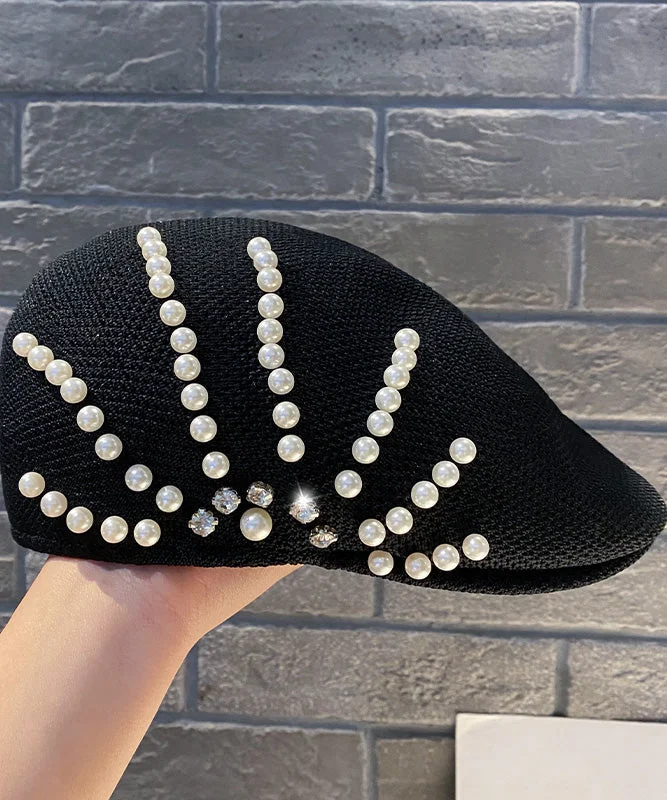 Summer Black Zircon Pearl Beret Hat LY549 Tulle unclassified dresses